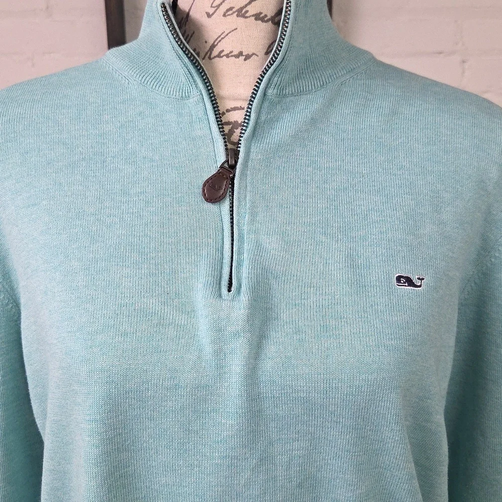 Vineyard Vines Men's Aqua Zip-Up Sweater